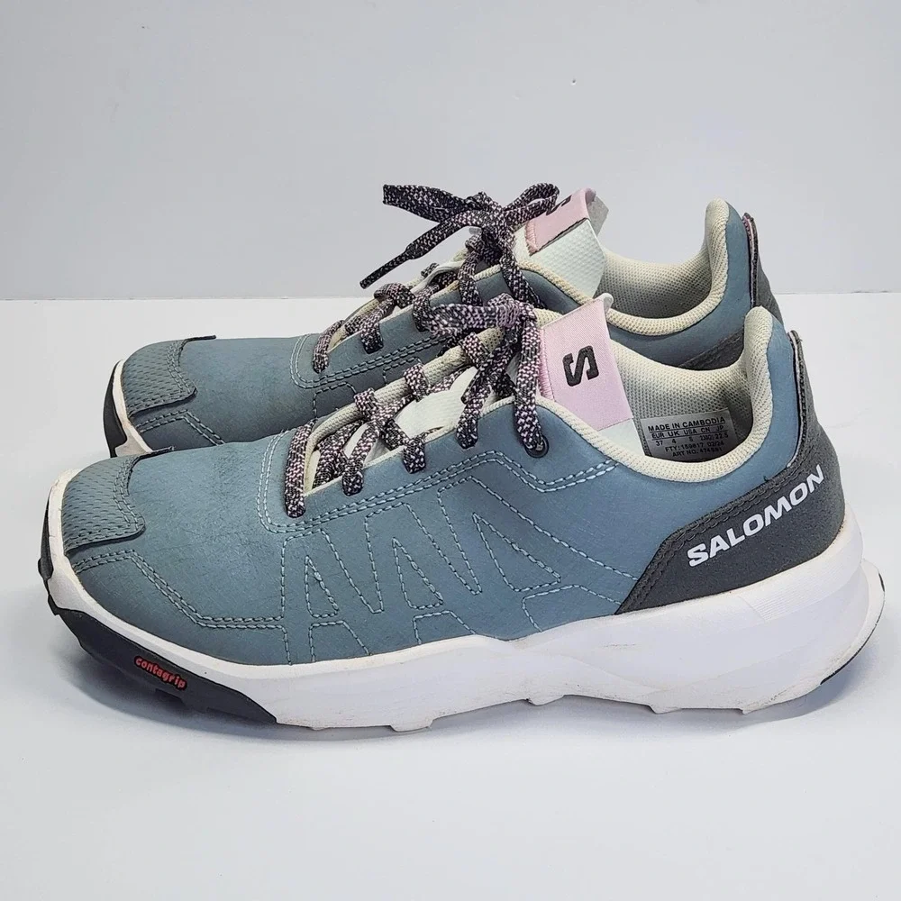 Salomon Trail Running Shoes Youth Size 5 Blue Contagrip Low Top Sneakers